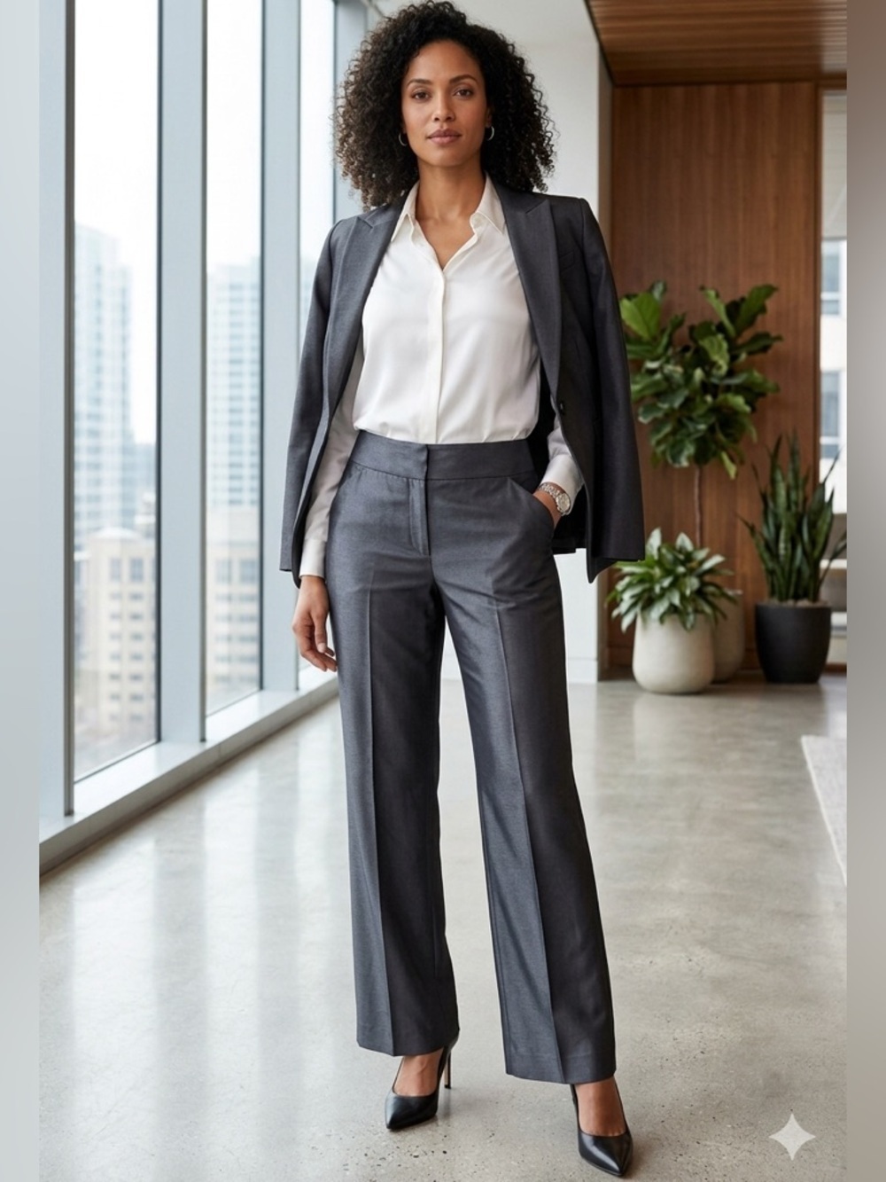ANTONIO MELANI | Shiny Charcoal Wide Leg High Rise Pants | Sz 10